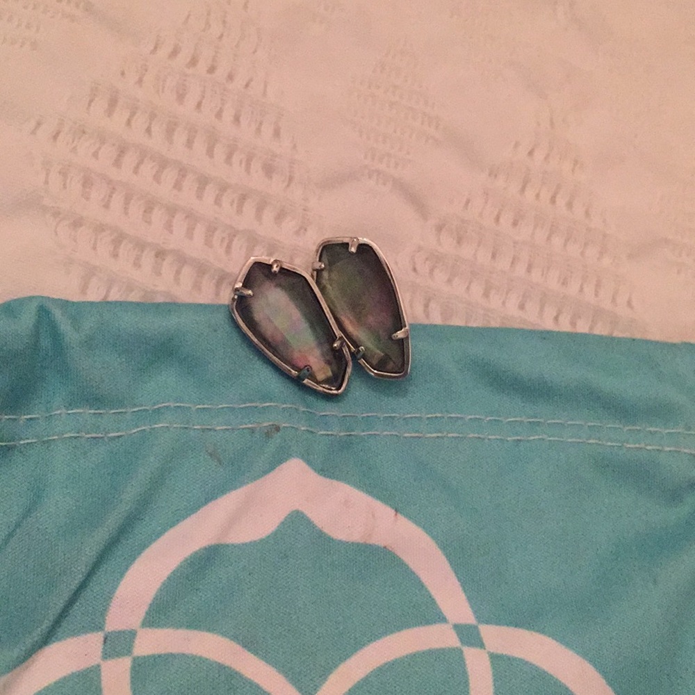 Silver tone earrings abalone with overlay